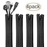 19.5 Inch Flexible Cable Management Sleeve with Zipper, Cord Organizer System for TV, Computer,Office,Home Entertainment, 4 Pack(Black)