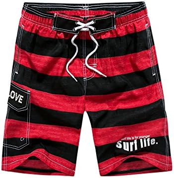 Men's Swim Trunks Quick Dry Stripe Board Shorts Swimwear Beach Shorts with Pockets