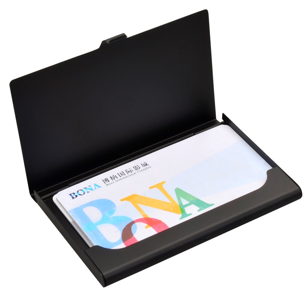 ISOTO 2Pcs Professional Aluminum Business Name Card Holder ID/Credit Cards Holder Case Slim Design Red and Silver Women (Silver+Black)