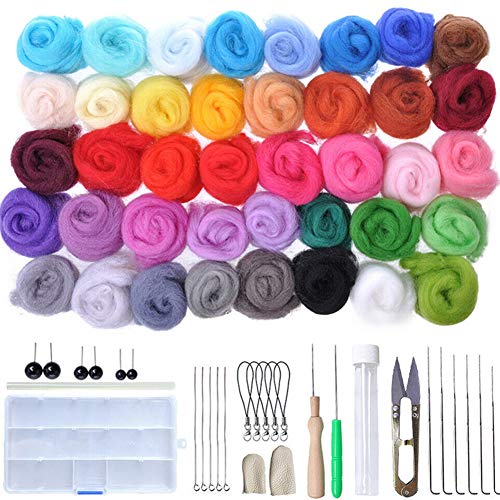 YWILLINK 1 Set 40 Colors Wool Felt Needles Tools Needle Felting Mat Starter DIY Kit Gifts