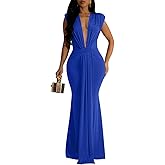 Ekaliy Elegant Bodycon Dresses for Women Deep V Neck Maxi Dress Mermaid Long Dress