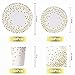Modda 200Pcs Gold Dot Disposable Paper Plates, Cups, Napkins Set - 50 Dinner and Dessert Plate, 50 Cup and Napkin for Engagement Wedding Birthday Bridal Baby Shower Party, Gold Paper Plates Sets
