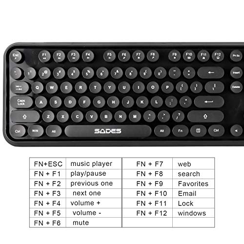 Wireless Keyboard and Mouse Sets,SADES V2020 Retro Style Black Keyboard with Round Keycaps, 2