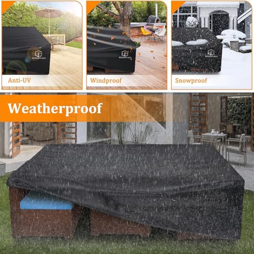 EASYBUYTECH 420D Heavy Duty Patio Furniture Cover, Outdoor Rectangular Table and Chair Set Cover, Waterproof Outdoor Sectional Set Cover,250x200x80cm