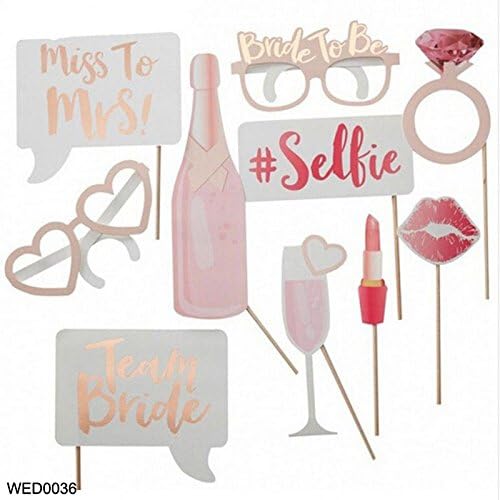 Bachelorette Party Bridal Shower Wedding Photo Booth Props -10pc Set - Rose Gold - Party Decorations Celebrations Girls Night Out