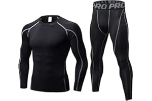 LANBAOSI Mens Workout Compression Set Pants and Long Sleeve Shirts Winter Warm Thermal Baselayer Top & Bottom