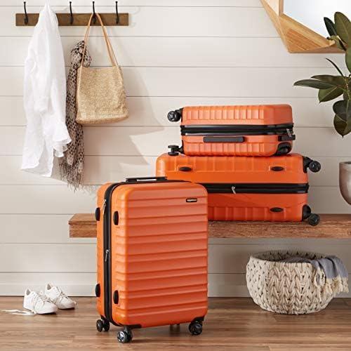 Valise Rigide Grande - Bagage de Voyage Extensible ABS avec 4 Roulettes Doubles Pivotantes - Résistante aux Rayures et Légère - 78 x 52,6 x 32cm - Orange Brûlé