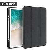 iPad Pro 12.9 Case (2017/2015), iVAPO Cover Folio Case iPad Pro 12.9 Case Typing and Viewing Stand with Auto Sleep/Wake Function Built-in Apple Pencil Slot for iPad Pro 12.9 inch Black Denim Leather