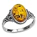 Honey Amber and Sterling Silver Classic Oval Ring, Sizes 5,6,7,8,9,10,11,12