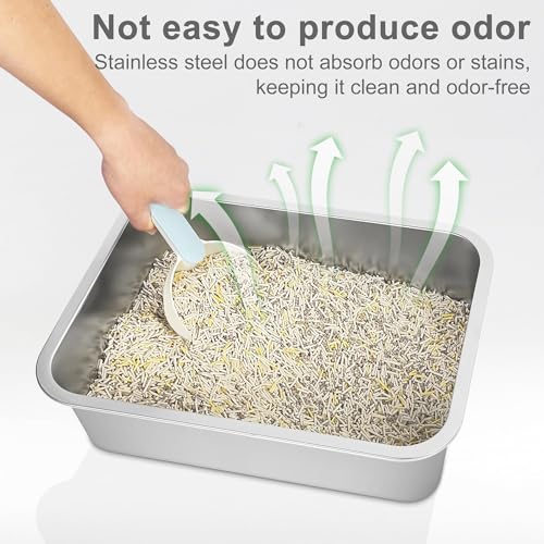 ORCHID M® 19.7"x13.8"x5.9"Stainless Steel Cat Litter Box High Side Cats Toilet Kitten Litter Pan, Pet Cleaning Tool for Big and Small Cats, Rabbits, Splash-Proof and Non-Stick Cat Poop Box odorless
