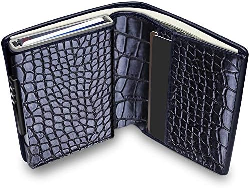 KOOGOO Wallet with Money Clip RFID Blocking Wallet|Minimalist Genuine Leather Mens Card Wallet | Credit Card Holder| Ultra Thin Automatic Pop-up Card Case (Crocodile Black)