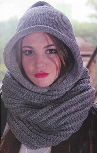 Angela & William Unisex Handmade Warm Hooded Scarf and Poncho Pullover (White)