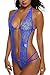 Avidlove Women Deep V Halter Lingerie Lace Babydoll Mini Bodysuit Dark Blue S