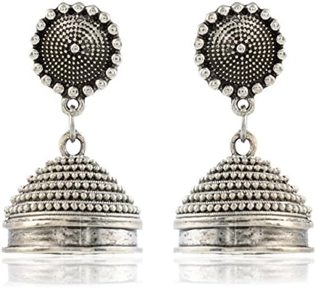 AHUTI ACCESSORIES Oxidized Silver Plated Jhumkas Earrings for Women (EAH020)