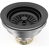 BOTEMY B9173 Kitchen Sink Drain Assembly 3-1/2 inch with Removable Sink Strainer Basket/Stopper 304 Stainless Steel (Matte Black)