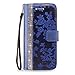 iPhone 6 Plus / 6s Plus Case, Cellularvilla [Stand Feature] Flower Texture [Diamond] Premium Wallet Case [3 Card Slots] Flip Cover for Apple iPhone 6 Plus/iPhone 6S Plus 5.5 inch (Navy Blue Bling)