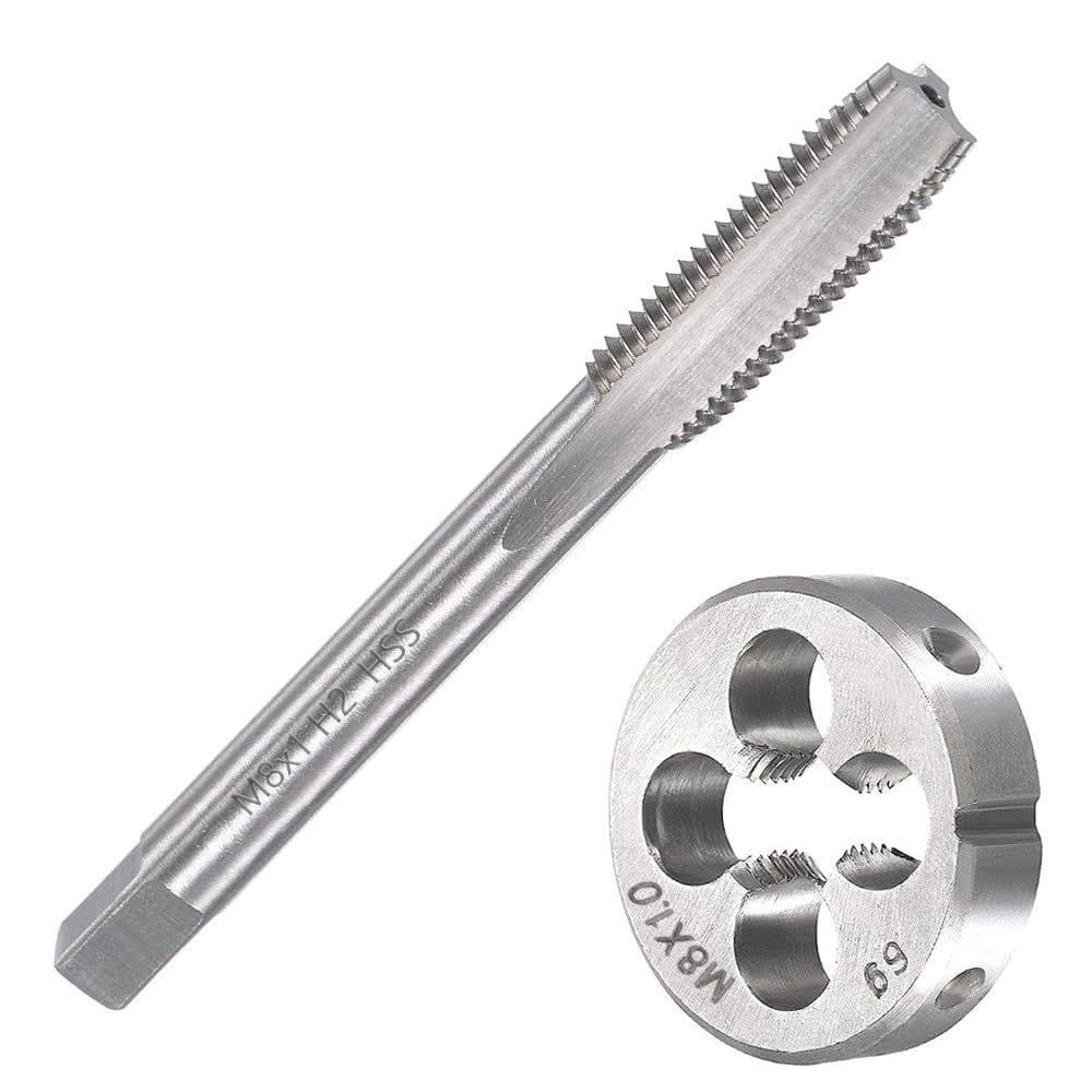 Saipor M8 X 1.0 Metric Tap and Die Set m8 X 1mm HSS Straight Fluted Machine Thread Right Hand Screw Tap and Round Threading Die