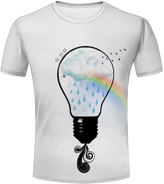 Amazon メンズ Tシャツ 3d プリント 電球 虹 雨柄 半袖 春夏 海外人気 ファッション 父親 彼氏 息子 プレゼントに Tシャツ カットソー 通販