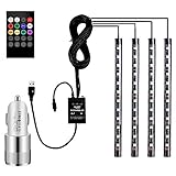 Car LED Strip Lights–Vexverm 4pcs 48 LED Car Interior Multicolor Music Atmosphere Lights,USB Port LED Strip for Car with Sound Active Function,Wireless Remote Control with Dual USB Car Charger