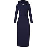 MISSKY Women's Casual Pocket Slim Pullover Maxi Hoodie Dress