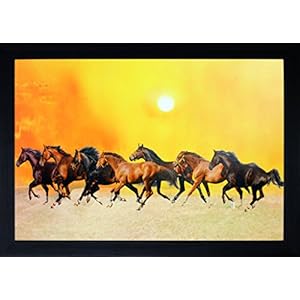 SAF Seven Running Horses Painting ,(25 X 35 X 3 Cms Framed Painting) SWNF4152