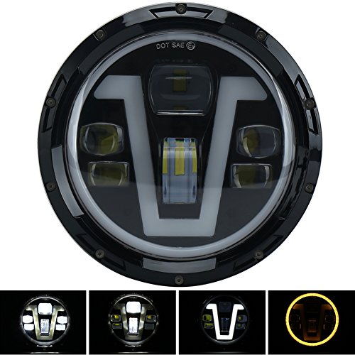 7 inch Harley Headlight LED Daymaker with V Type Halo DRL 50W Hi/Lo Beam for Harley Davidson Motorcycle Tour Street Glide Road King Softail Honda CB400 Black