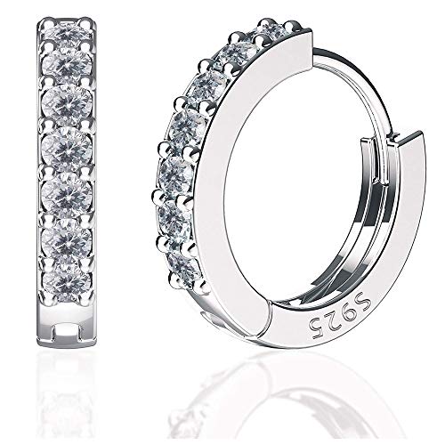 925 Sterling Silver Small Hoop Earrings Cubic Zirconia cartilage, Cubic Zirconia Cuff Earrings Huggie Stud, Gold Plated Huggie Earrings for Women Hypoallergenic (Simple-Silver)