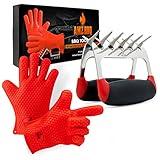 AMZ BBQ CLUB, BBQ Gloves And Meat Claw Accessories With Heat-Resistant Silicone Glove And Meat Shredder (Red)