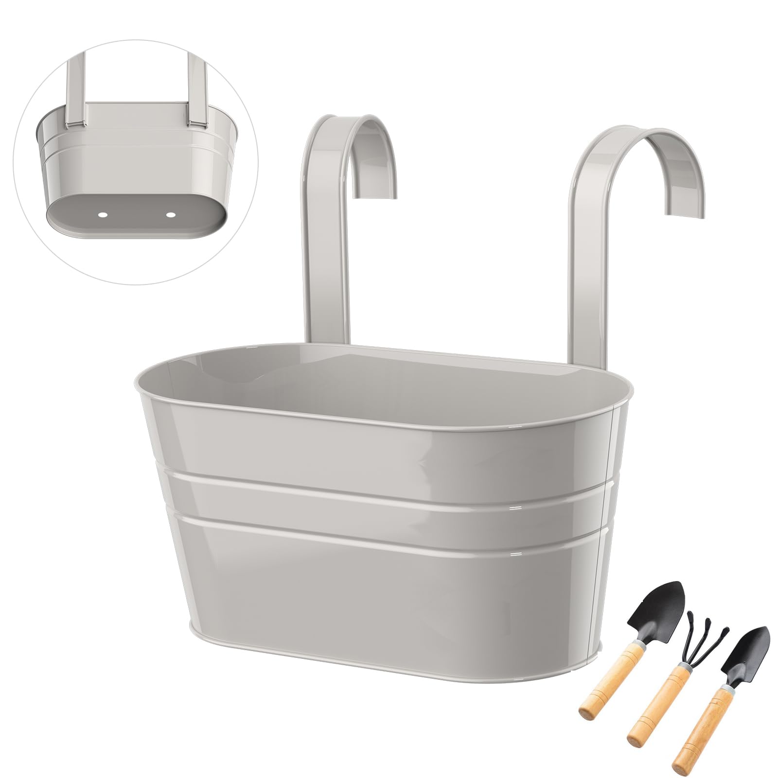 IHONYI Metal Hanging Plant Pots, Flower Pots Balcony Double-hook Hanging Buckets Home Balcony Garden Decoration (Hole - Grey)