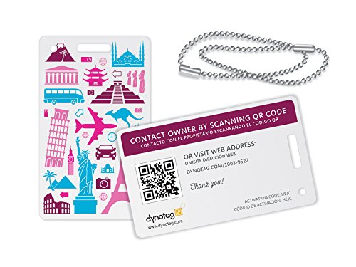 Dynotag Web Enabled Smart Fashion Luggage ID Tags, with DynoIQ & Lifetime Recovery Service. 2 Identical Tags+Chains (Memories)