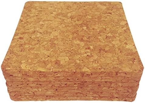 Square Cork Coaster Backing of 4" x 4" , 1/4-Inch Thick, Pack of 6, Cork Drink Coasters from Laucork (6)