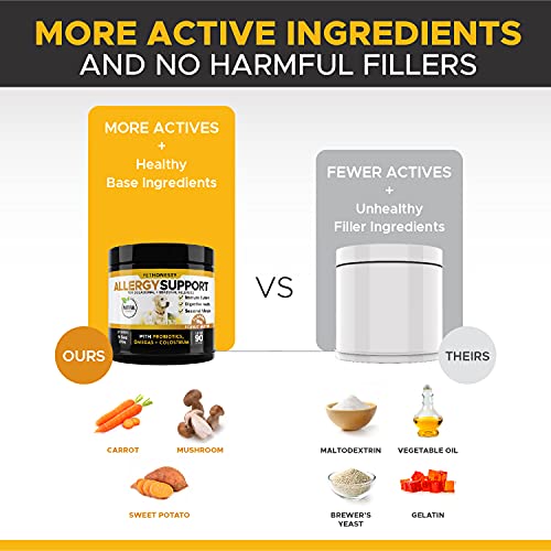 Pet Honesty Dog Allergy Relief Chews, Omega 3 Salmon Fish Oil Probiotic