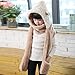 Kids Toddler Cartoon Fleece Hat Gloves Scarf 3 in 1 Set Girls Boys Winter Cute Warm Long Hoodie Earflap Hat Beige