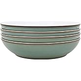 Denby - Regency Green Pasta Bowls Set of 4 - Dishwasher Microwave Safe Crockery 1050ml 22cm - Green, White Ceramic Stoneware Tableware - Chip &amp; Crack Resistant
