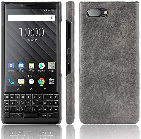 BlackBerry KEY2 Case+ Screen Protector, ZLDECO Vintage Slim PU Leather Hard PC Back Cover with 1 Tempered Glass Screen Protector Protective for BlackBerry Key2 (PU Grey)