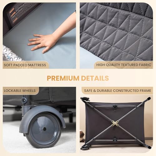 5 in 1 Multifunctional Pack and Play,Qutanix Foldable Baby Crib with Bassinets,Changing Table,Newborn Napper with Canopy,Diaper Stacker,Baby Playpen for Babies and Toddlers