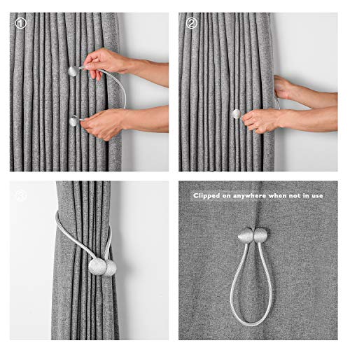 4 Pack Magnetic Curtain Tie Backs,Decorative Drape Tie Backs,The Most Convenient Curtain Rope Hold Back Holder,Simple Modern Woven Texture Rope for Small or Thin Window Drapries,12 Inch(Silver Grey) - Thumbnail 3