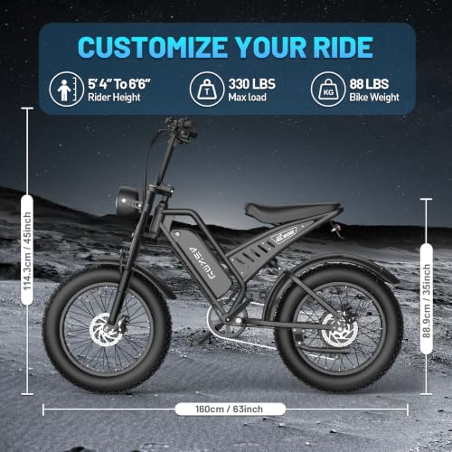 Electric Bike for Adults, 20 Inch Fat Tire Ebike with 1500W Peak Motor, 48V 15AH Removable Battery, 40-60 Miles PAS Range, Dirt E Bike for Mountain, Sand, Road, Beach, Snow and Daily Commuting
