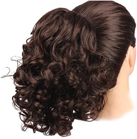 Riyang Women's Drawstring Ponytail Hair Extensions Medium Long Curly Synthetic Dark Brown #2/33