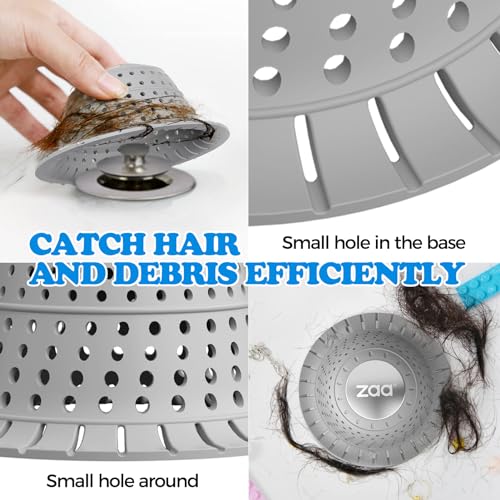 zaa Bathtub Drain Hair Catcher, Premium Silicone Shower Hair Catcher, 1Pack Collapsible Hair Stopper for Pop Up and Regular Drains of Shower, Bathtub, Bathroom Sink, Bathroom Fixture Accessories, Gray