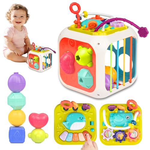 lemonsea 6 Coloridos Juguetes Sensoriales de Formas, Juguetes Montessori Sensorial Versátil, con 4 en 1 Tablero de Juguetes y Clasificador de Formas, Juguetes para Bebe 1 Año en Adelante