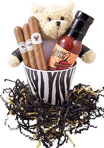 Gift Basket for Him Teddy Bear in Leather Jacket with Chocolate Cigars and Extreme Hot Sauce