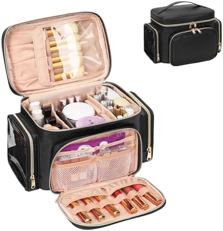 TBTOTRA Travel Makeup Bag with Jewelry Organizer, Large Cosmetic Case, Waterproof Toiletry Bag for Cosmetics, Brushes, and Tools, Black : Beauty & Personal Care
