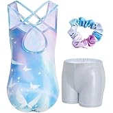 JiAmy Gymnastics Leotards for Girls with Cross Back Sparkly Dance Unitards with Shorts Biketards Outfit for 3-12 Years