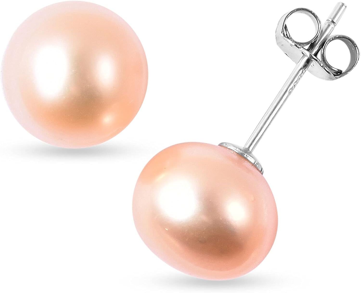 TJC 925 Sterling Silver White Pearl Stud Earrings for Womens with Push Back Jewellery Gift for