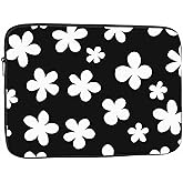 Nicokee Laptop Sleeve Bag 15.4 15.6 Inch,White Flower Floral Black Protective Polyester Computer Cases Laptop Cover Briefcase Bag Tablet Travel Cover