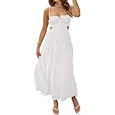 Fisoew Women's Spaghetti Strap Maxi Dress Summer Sleeveless Side Cut Out Dress Casual Boho Backless Flowy Long Dresses