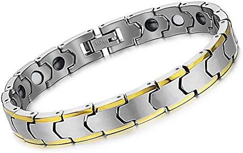 HotVally Magnetic Energy Stones Silver Pure Tungsten Steel Hematite Bracelet Mens (#WS933)
