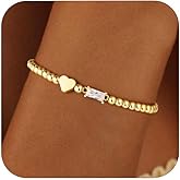 DCDJGMAJ Valentines Gifts for Her - Dainty Birthstone Bracelets for Women Elastic 14K-Gold-Plated Bead Bracelet Trendy Heart Friendship Bracelets Stack Birthday Jewelry Gifts for Women