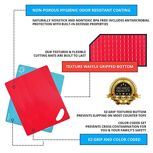 Cooler Kitchen Dishwasher Safe Extra Thick Flexible Plastic Cutting Board Mats with Holes for Hanging and Food Icons & EZ-Grip Waffle Back, (Set of 4) - Thumbnail 5